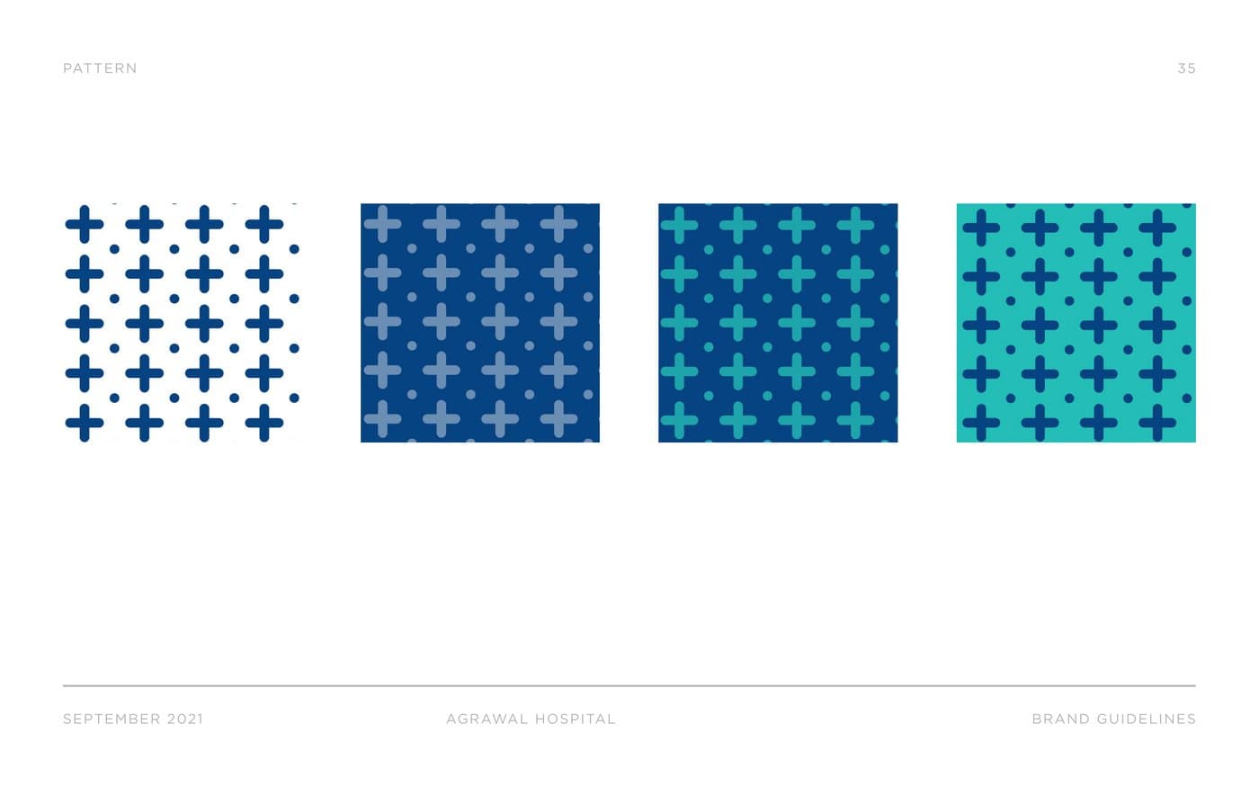 Signature cross pattern element in brand colors
